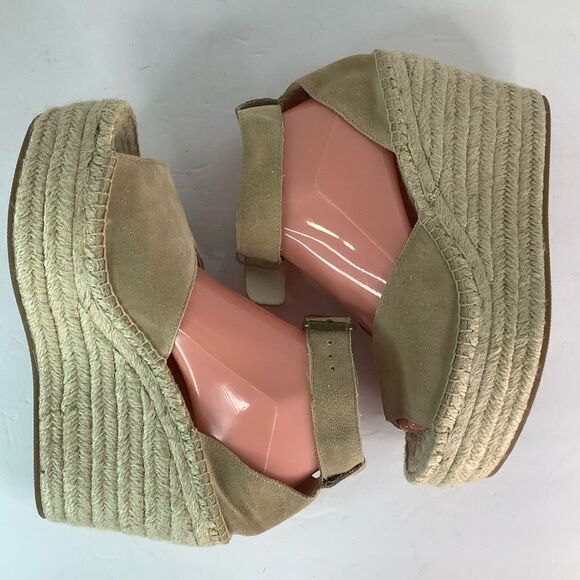 SOLUDOS Open Toe Wedge Ankle Buckle Up Beige Leather Espadrilles Women's Sz.9.5 - Picture 2 of 11
